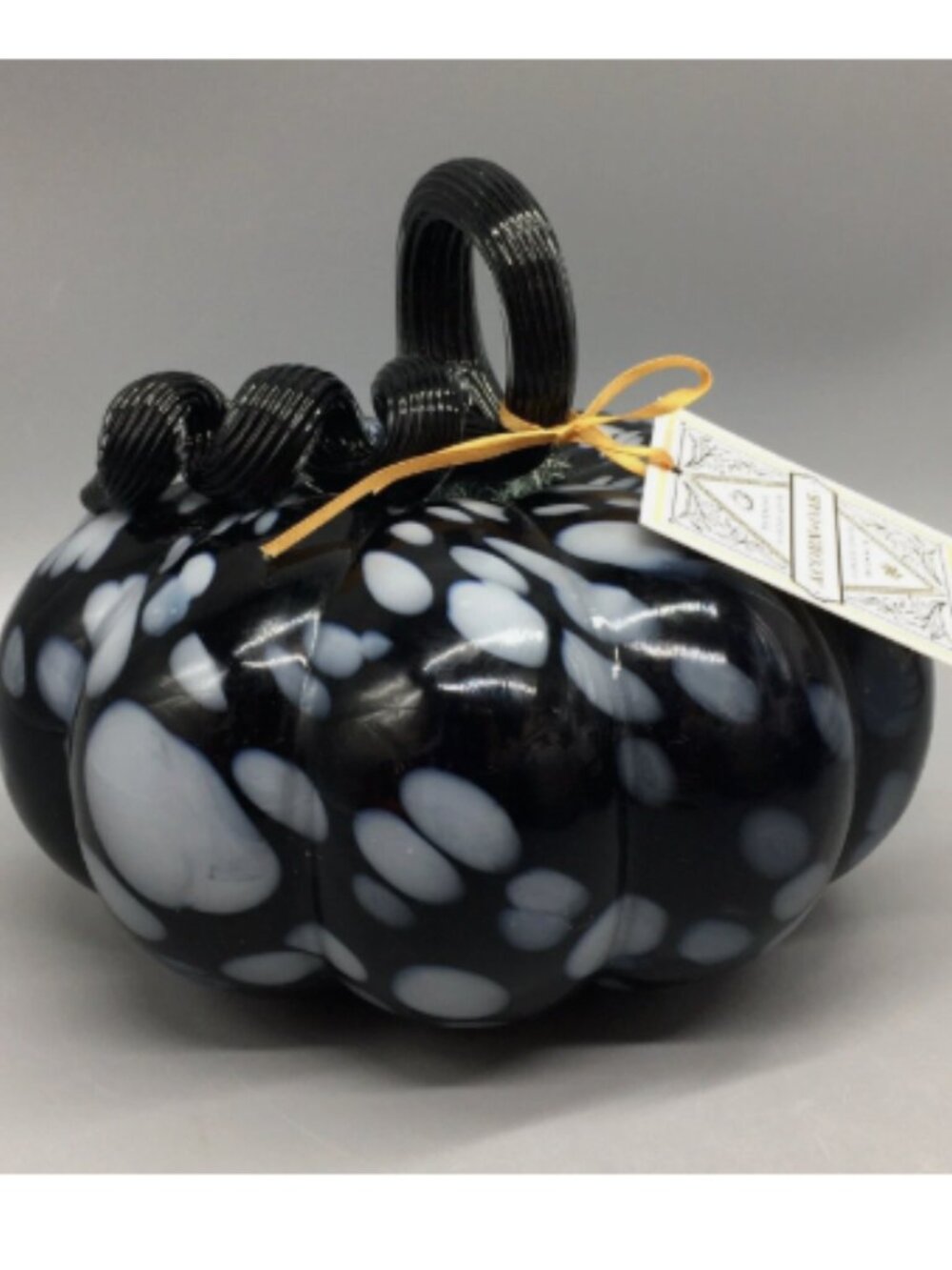Acorn+Oak Black White Spotted Glass Pumpkin Thanksgiving Harvest Fall Decor 8"